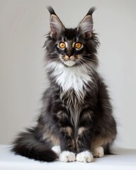 A Laperm cat perches on a table, gazing confidently at the camera