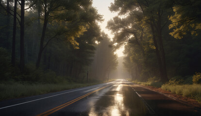 Obraz premium The landscape of the road stretching into the distance. The American highway. The wilderness, a rural country road. The empty road of dreams. Summer forest background landscape