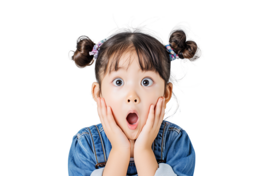 Surprised little asian girl with transparent background