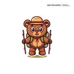 cute bear adventure, character, mascot, logo, design, vector, eps 10