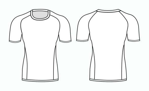 A set of technical  drawings of a men's sports sweatshirt and rash guard. Vector template of male rash guard front and back view vector design