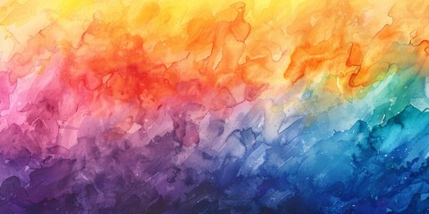 A vibrant watercolor background featuring a rainbow of colors including magenta, electric blue, and more. The colors create a beautiful pattern reminiscent of the sky