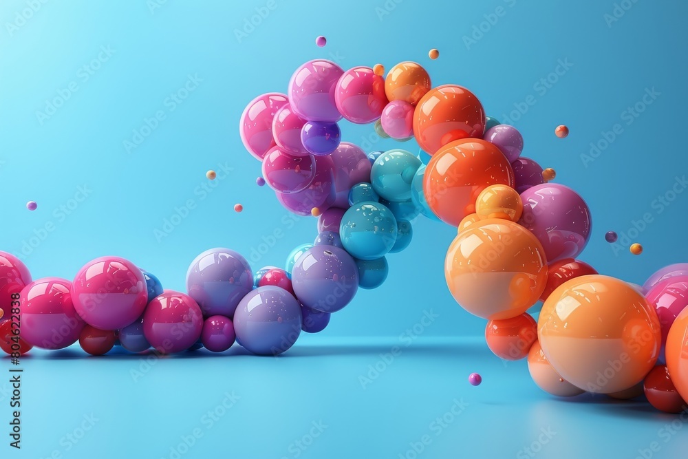 Poster colorful orbs form a dna-like pattern, symbolizing concepts of life and science on a blue backdrop