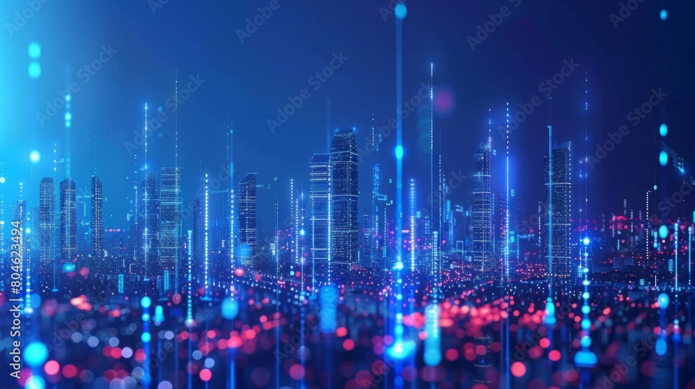 Poster Big data connection technology. Cityscape telecommunication and communication network concept.