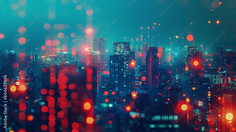 Poster Big data connection technology. Cityscape telecommunication and communication network concept.