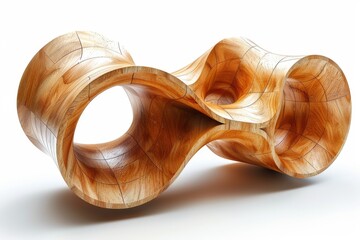 An exquisite image of an ornately carved wooden mobius strip demonstrating artistic complexity and craftsmanship