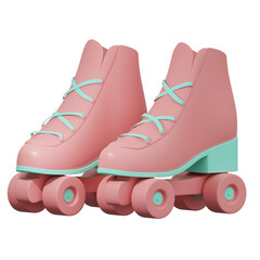 Classic pink roller skates with laces isolated on white background. 3d rendering 