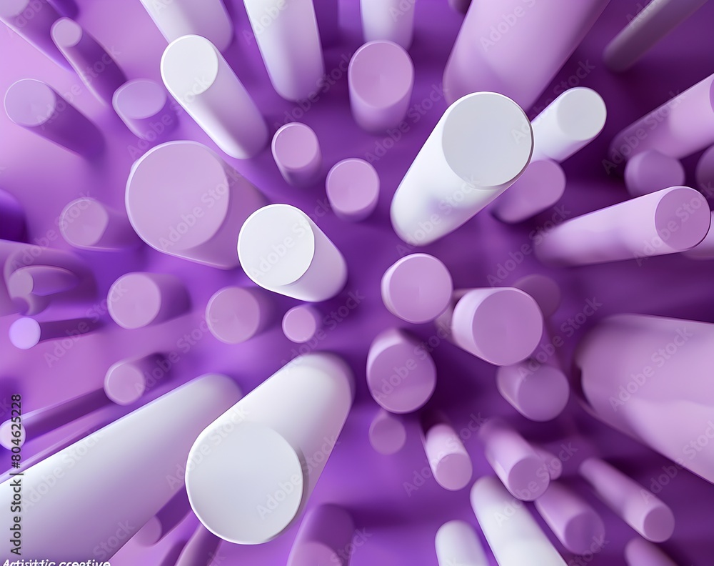 Poster 3d render of abstract shapes in purple and light violet, creating an aesthetic background with soft 