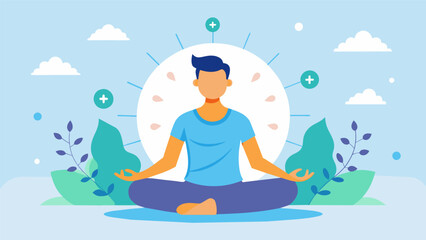 A minimalistic illustration depicts how meditation can act as a tool in managing stress and promoting overall wellbeing with words like clarity. Vector illustration