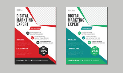 Professional premium creative modern corporate A4 Geometric shapes business flyer design template with red and green color