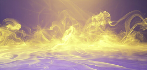 Light yellow smoke abstract background swirls above a deep lavender floor.