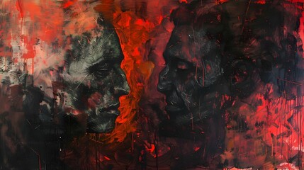 Fototapeta premium Intense Emotional Encounter of Renowned Historical Figures in Abstract Portrait Painting