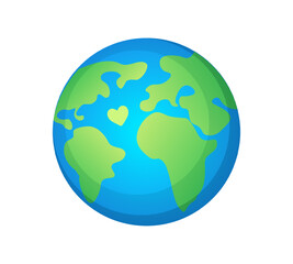 Planet Earth icon isolated on white background. Vector illustration in cartoon style. Graphic design element for Protect nature and ecology web banner, mobile apps, infographics.