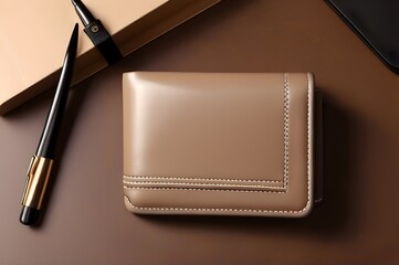 Brown Leather Wallet Resting on a Desk