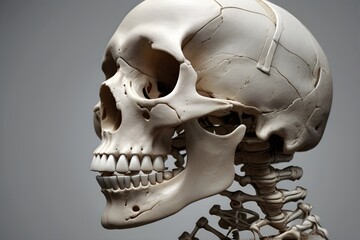 Human Skeleton Head on Grey Background