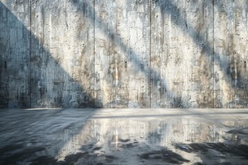 A concrete room with walls and floor with puddles of water. Concrete wall and floor abstract background.