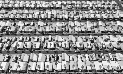 Where Did I Park? Snowbirds vacation during the winter in the sunny southwest, viewed from above in black & white.