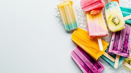 Vibrant photo of a variety of refreshing fruit popsicles, perfect for culinary and lifestyle content.