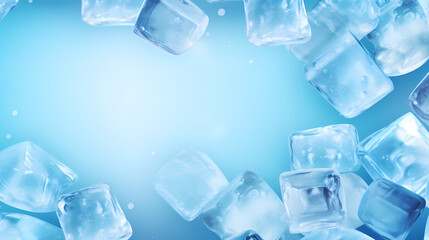 Ice cubes, light blue background