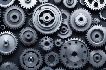 Metal gears used in a machine. Mechanism of industrial production. Industrial Design