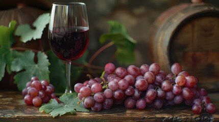 Fototapeta premium A still life with grapes and a glass of red wine