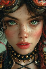 Detailed steampunk-inspired female portrait with intricate clothing and mechanical details, evoking creativity and fantasy