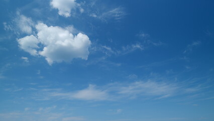 Unusual cirrus clouds in blue sky. Wide angle contrast daytime nature background. Timelapse.