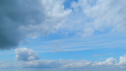 Formation cloud sky scape. Various layers of clouds move in different directions at altitude. Time...