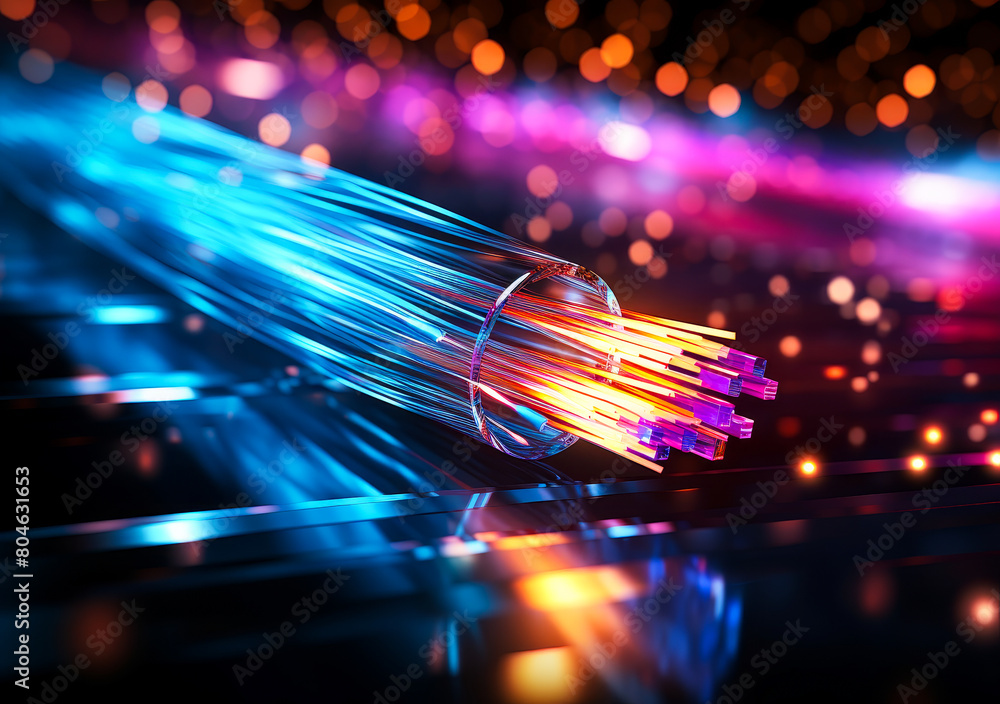 Poster fiber optic cable 3d render abstract technology background | data communication network infrastructu