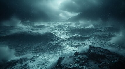 Stormy Ocean Waves at Night