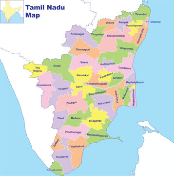 Tamil Nadu map vector illustration on white background