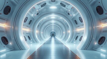 Clean Futuristic Tunnel with Bright Lighting