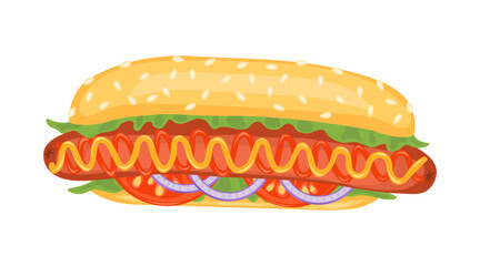 Appetizing hot dog vector illustration isolated on white background