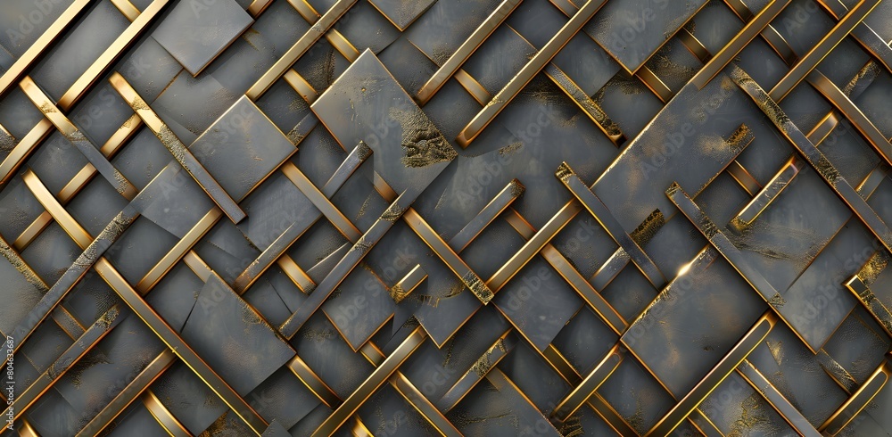 Poster 3d render of grey and gold abstract background with golden geometric pattern for design template, se