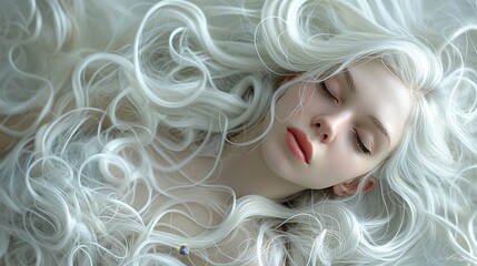 Woman with Flowing White Curly Hair
