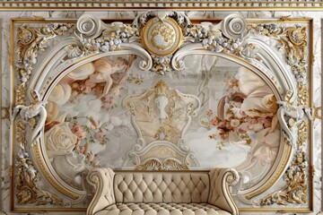 Obraz premium Baroque, barocco ornate marble ceiling non linear reformation design. elaborate ceiling with intricate accents depicting classic elegance and architectural beauty