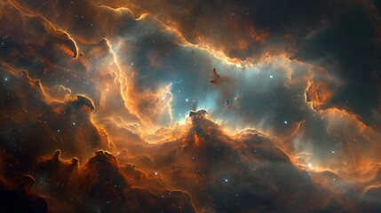 Fiery Nebula Clouds in Cosmic Sky