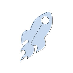 Rocket drawn in one continuous line in color. One line drawing, minimalism. Vector illustration.