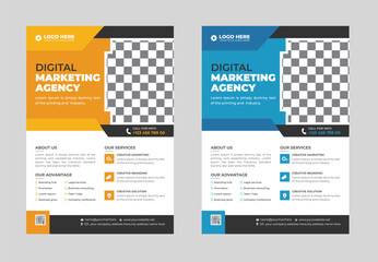 corporate modern Creative abstract business flyer design template with blue and yellow color. trendy A4 size flyer design with minimalist layout