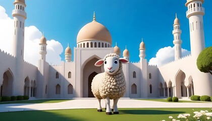 a sheep 3D with a green grass - AI generated 