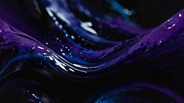 Lilac Blue Black Abstract Dark Paint Background with Purple Violet Ink Splash Wave Closeup
