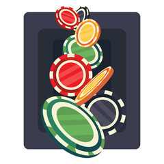 Flat vector illustration of a stack of poker chips. Banner for casino with chips