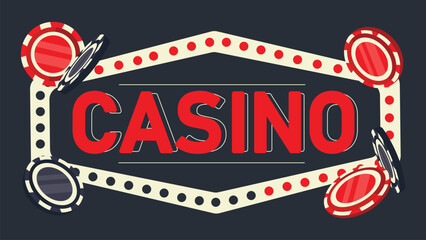 Flat vector illustration with casino chips. Casino cards. Card suits Spades.Casino banner. Casino sign