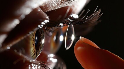 Zooming in on the intricate process of vision correction, a finger expertly positions a contact lens, bringing clarity to the captivating human eye