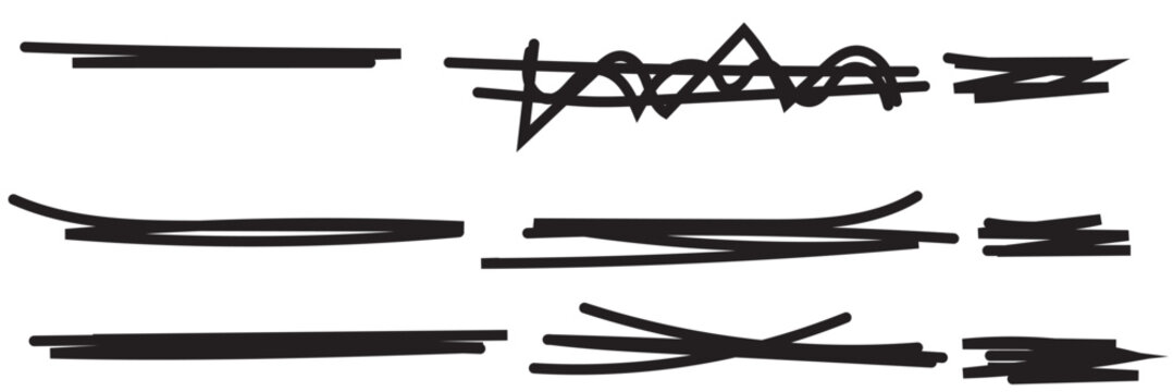 Line brush marker, pen, pencil stroke vector. Blue line brush marker scribble sketch underline. Hand drawn doodle pencil scratch mark. Scrawl texture underline effect. Vector illustration