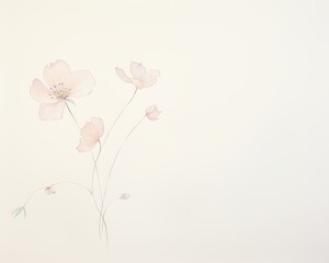 A minimalist painting of a few pink and white flowers on a beige background.