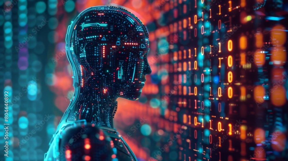 Aufkleber icons and binary code, big data, coding Ai robot digital