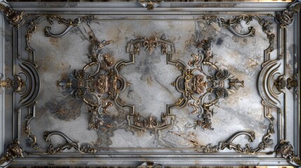 Baroque, barocco ornate marble ceiling non linear reformation design. elaborate ceiling with intricate accents depicting classic elegance and architectural beauty - obrazy, fototapety, plakaty