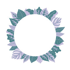 Beautiful circle frame with hand drawn plants, templates in flat style. Vector backgrounds for wedding invitations, greeting cards, social media stories, label, corporate identity