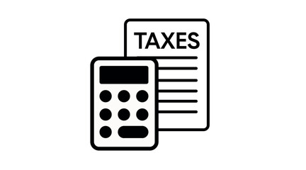 Taxes Icon. Vector black and white simple isolated taxes and calculator illustration